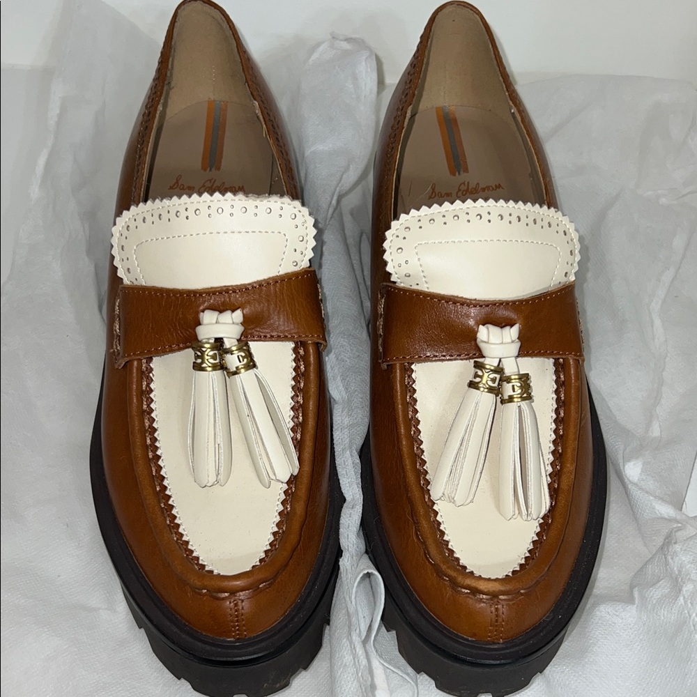 Sam Edelman Brown and Cream Tassel Loafers